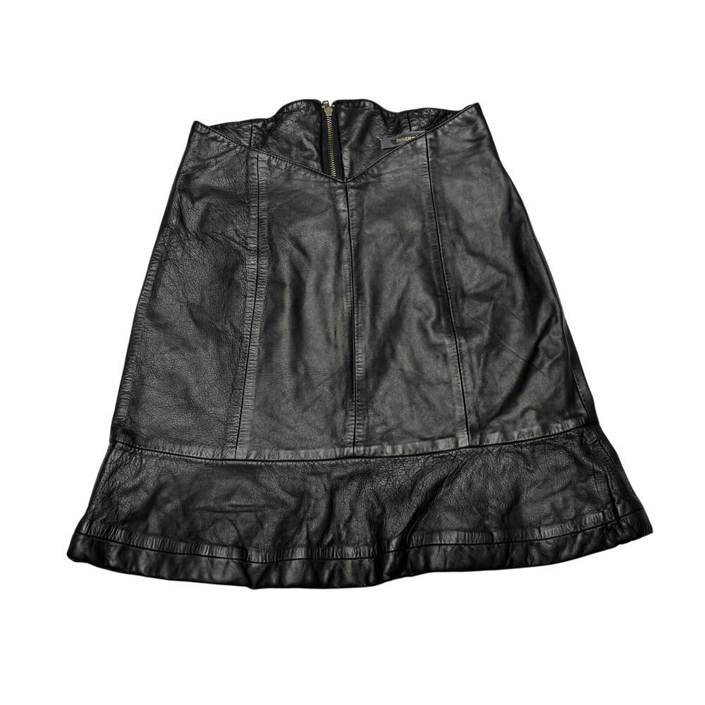Vintage 80s Issey Miyake Lambskin Leather Peplum Skirt Women’s Small Japan